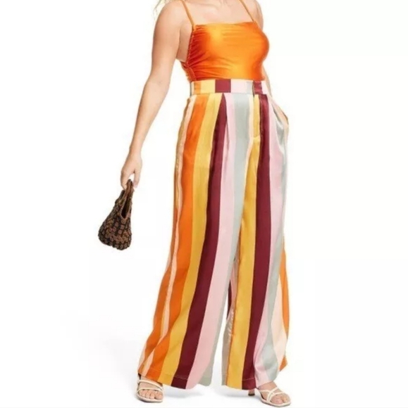 Fe Noel X Target Vertical Stripe Wide Leg High Rise Pants NEW With Tags - Picture 5 of 7